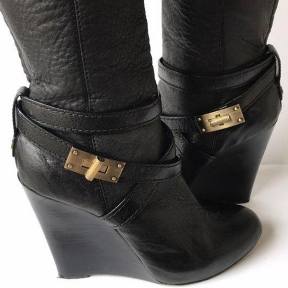 BCBGMAXAZRIA Ma-Remy Knee High Black Lamb Leather Wedge Boots Size 8.5 - Picture 13 of 16